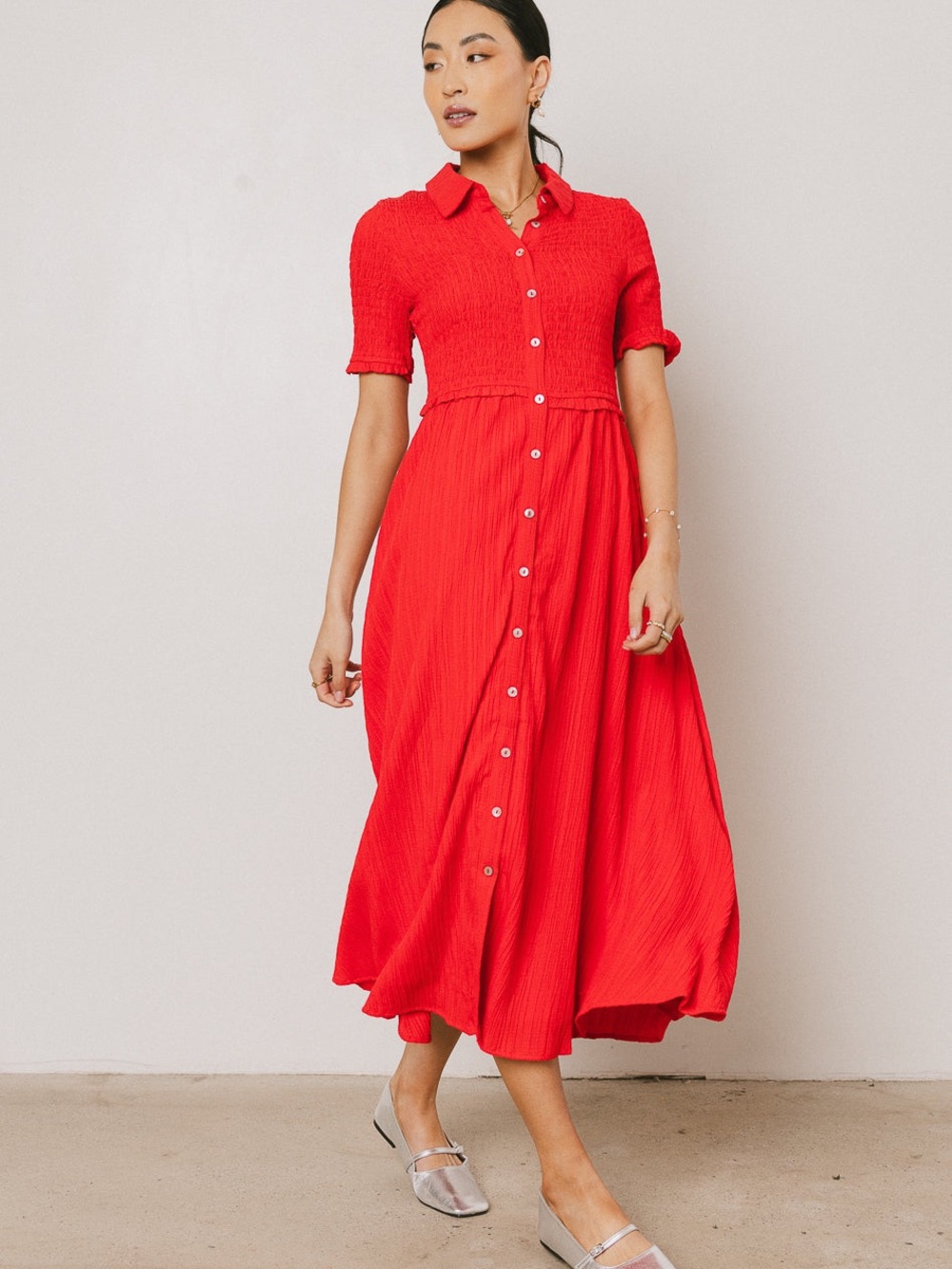 Bohme Nicole Smocked Maxi Dress in Red
